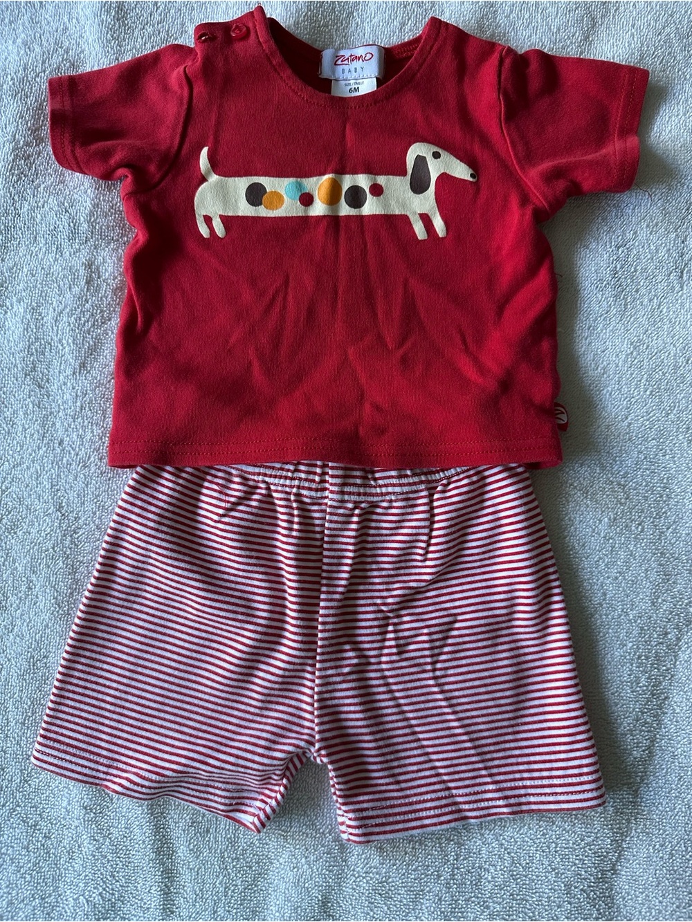 Zutano Red Short Sleeve Dachshund  and Matching Shorts